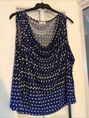 Calvin Klein Blue, Black & White Geometric Cowl Neck Sleeveless Camisole